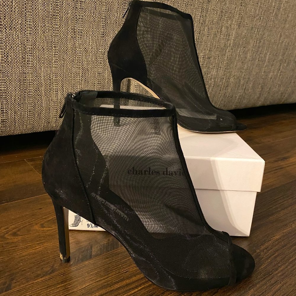 Charles David Black Open Toe Mesh Bootie "Cathie" Size 9.5